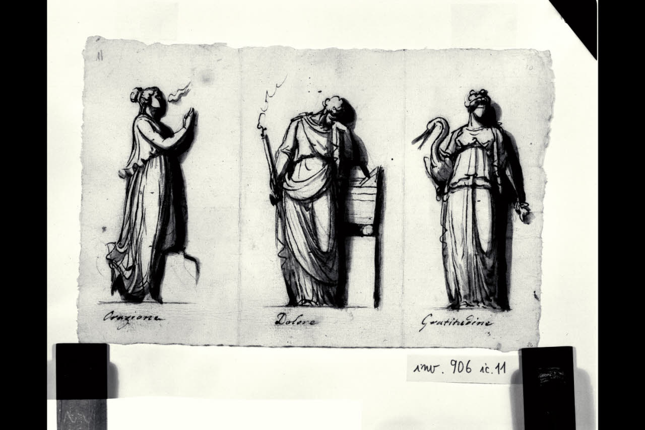 Orazione; Dolore; Gratitudine (disegno) di Bonomini, Paolo Vincenzo; Bonomini, Paolo Vincenzo (secc. XVIII/ XIX)