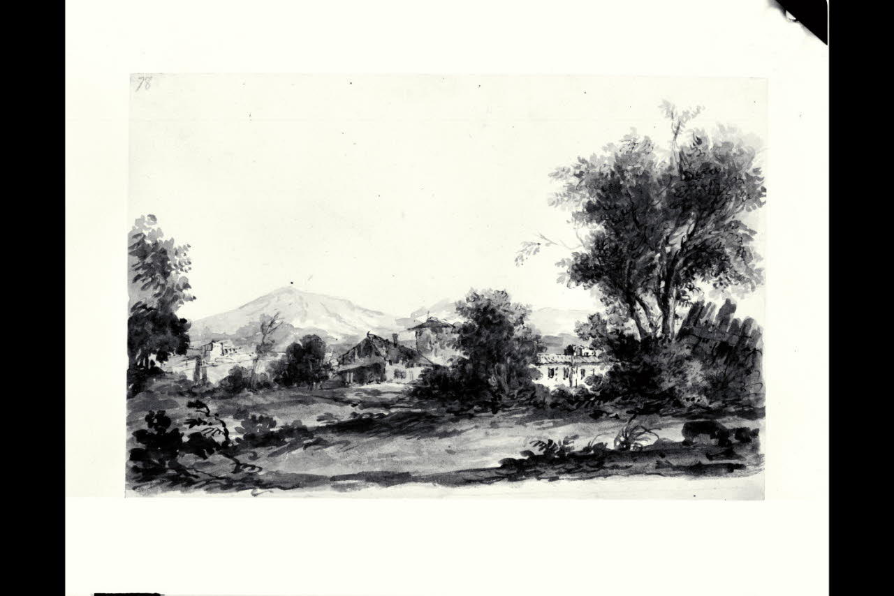 Paesaggio agreste con cascinali (disegno) di Bonomini, Paolo Vincenzo; Bonomini, Paolo Vincenzo (secc. XVIII/ XIX)