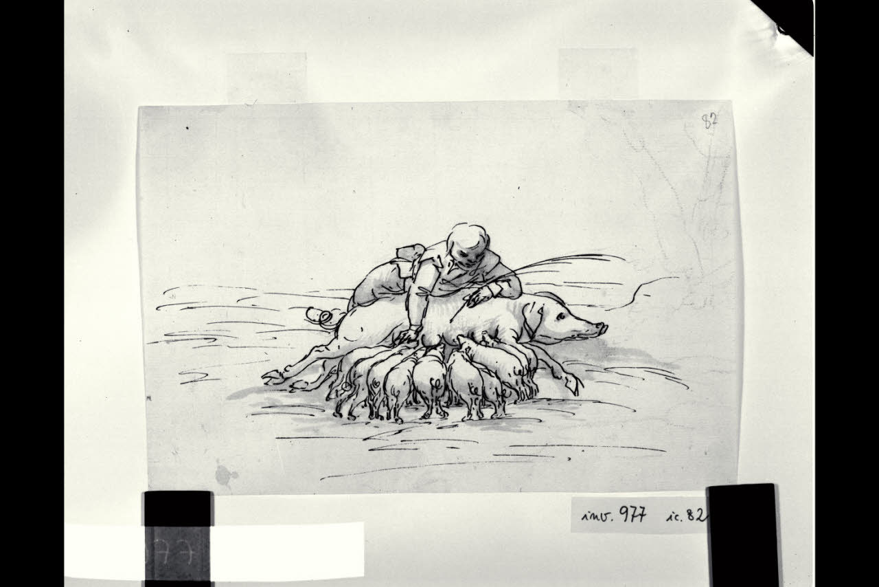 Contadinello e scrofa che allatta (disegno) di Bonomini, Paolo Vincenzo; Bonomini, Paolo Vincenzo (secc. XVIII/ XIX)