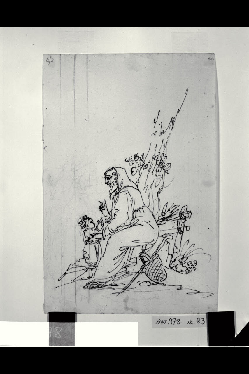 Frate che benedice un fanciullo in campagna (disegno) di Bonomini, Paolo Vincenzo; Bonomini, Paolo Vincenzo (secc. XVIII/ XIX)