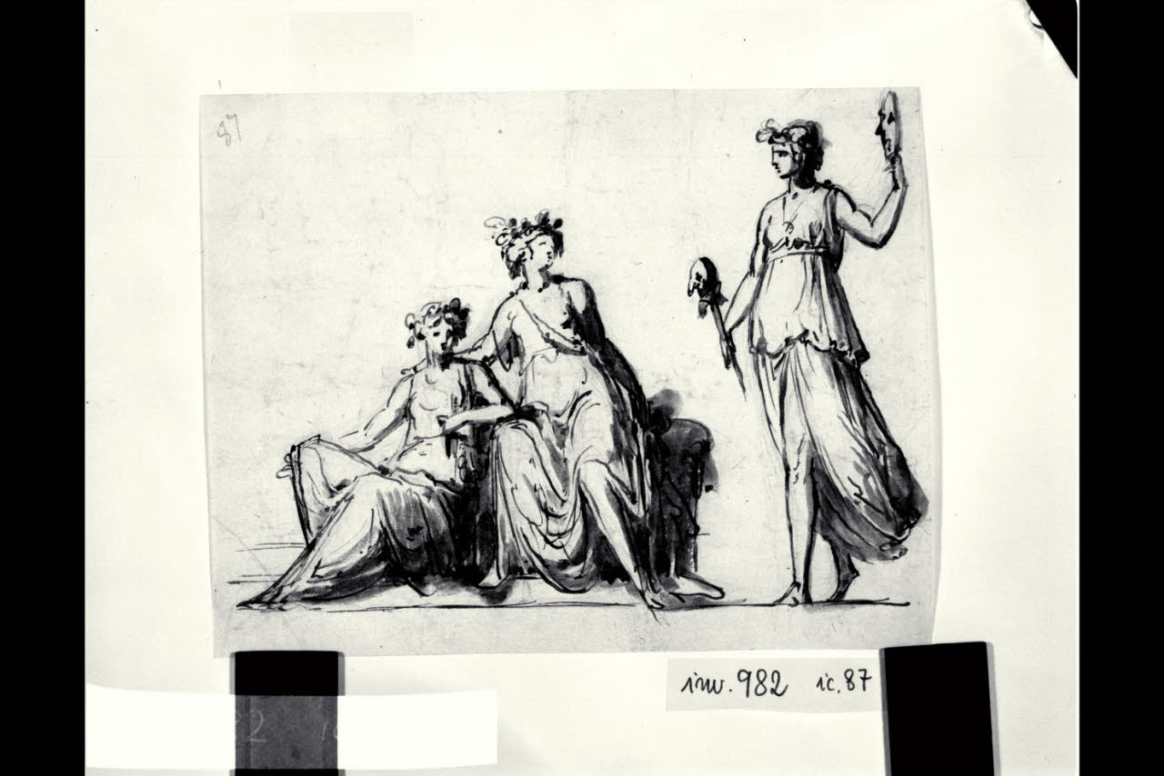 Melpomene, Tersicore e Talia (disegno) di Bonomini, Paolo Vincenzo; Bonomini, Paolo Vincenzo (secc. XVIII/ XIX)