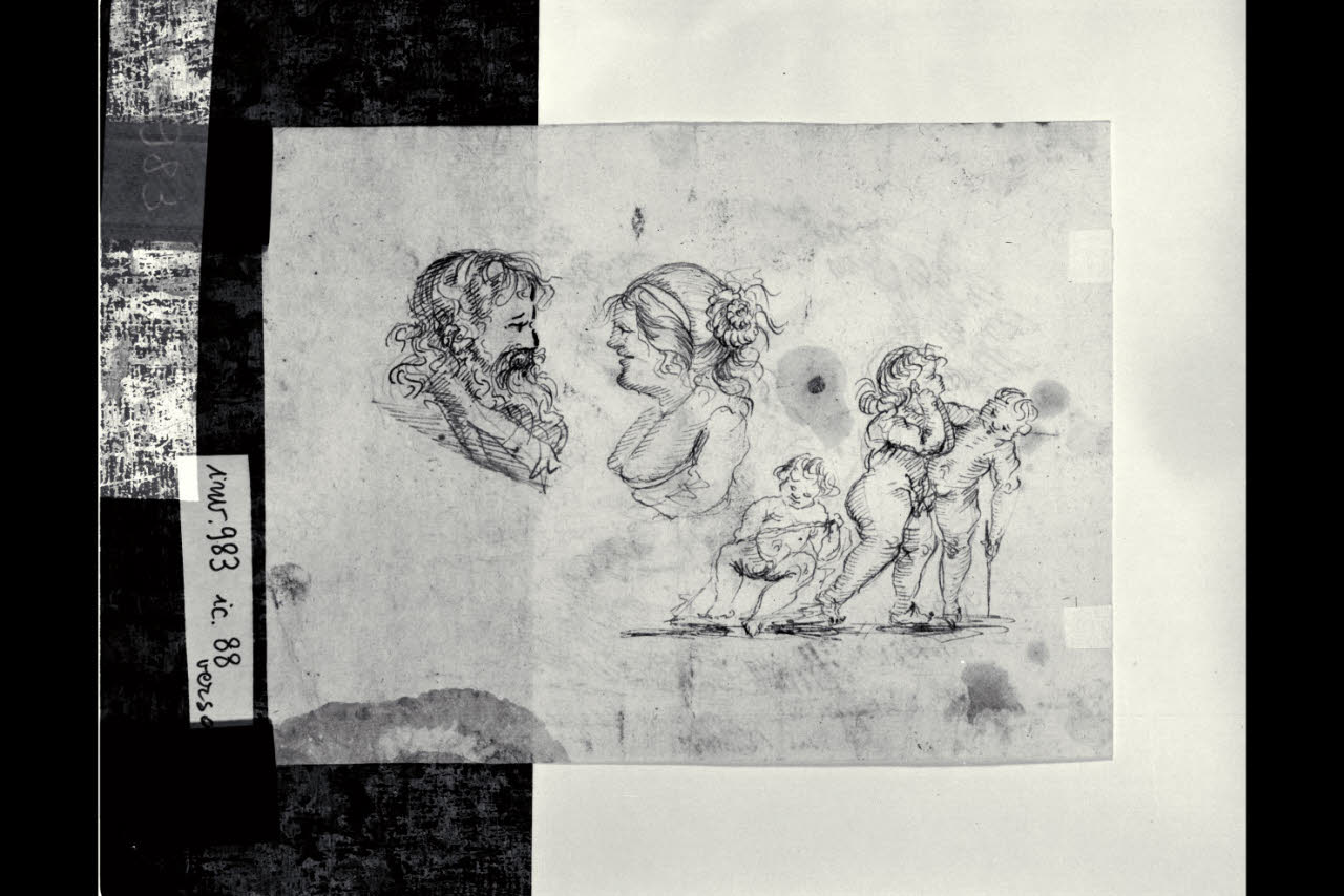 Busti di vecchio e vecchia e tre putti ludenti (disegno) di Bonomini, Paolo Vincenzo; Bonomini, Paolo Vincenzo (secc. XVIII/ XIX)