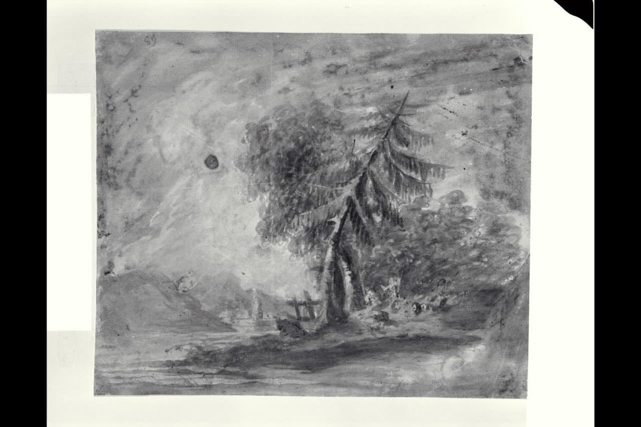 Paesaggio con grandi alberi e due figurine (disegno) di Bonomini, Paolo Vincenzo; Bonomini, Paolo Vincenzo (secc. XVIII/ XIX)