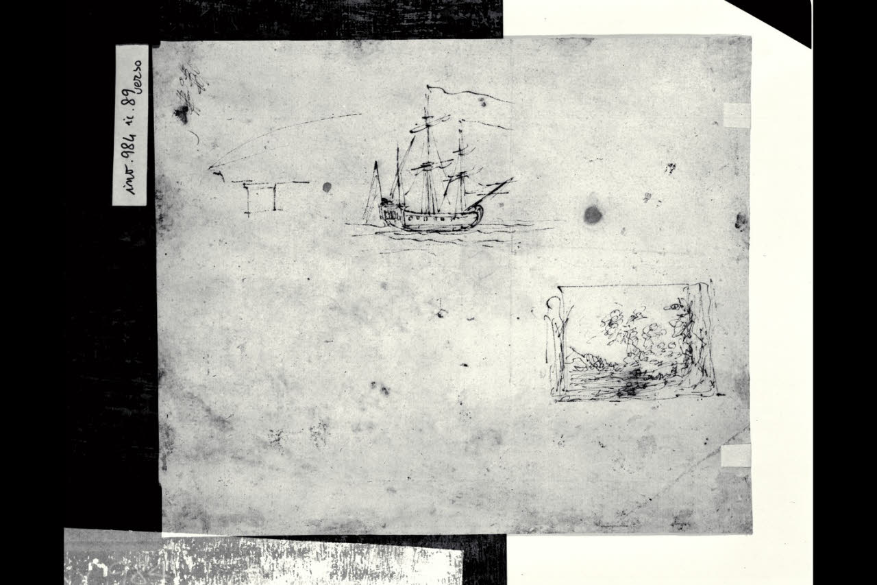 Schizzi di veliero e paesaggio (disegno) di Bonomini, Paolo Vincenzo; Bonomini, Paolo Vincenzo (secc. XVIII/ XIX)