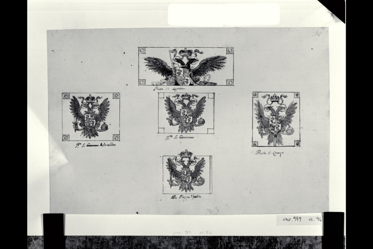 Cinque stemmi del Regno Lombardo-Veneto (disegno) di Bonomini, Paolo Vincenzo; Bonomini, Paolo Vincenzo (sec. XIX)
