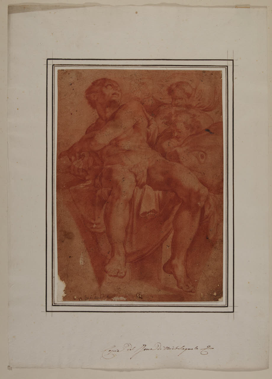 Profeta Giona (dalla Cappella Sistina) (disegno) di Buonarroti, Michelangelo; Procaccini, Camillo (copia da; bottega) (prima metà sec. XVII)