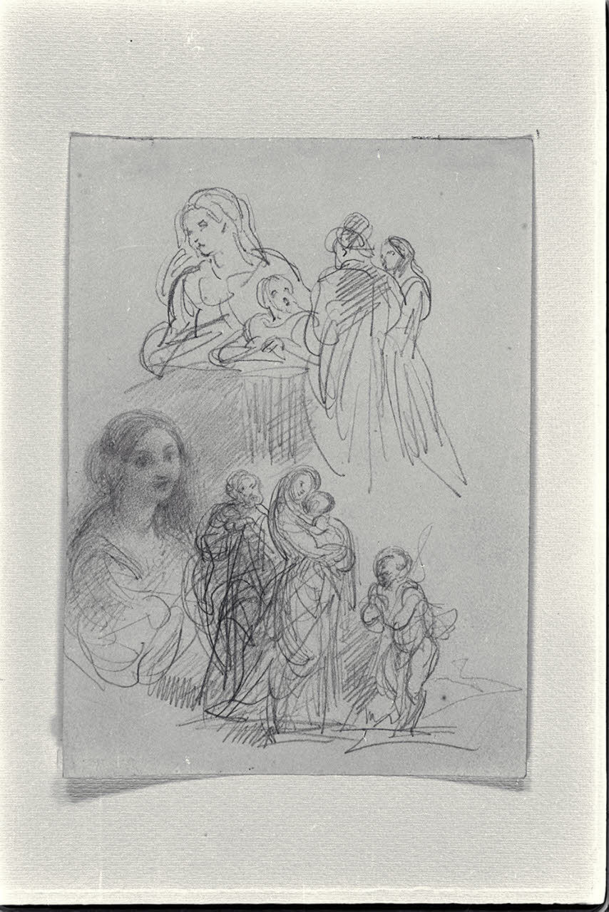Studi di figura e composizione con Sacra Famiglia e San Giovannino (disegno) di Carnovali, Giovanni detto Piccio (sec. XIX)
