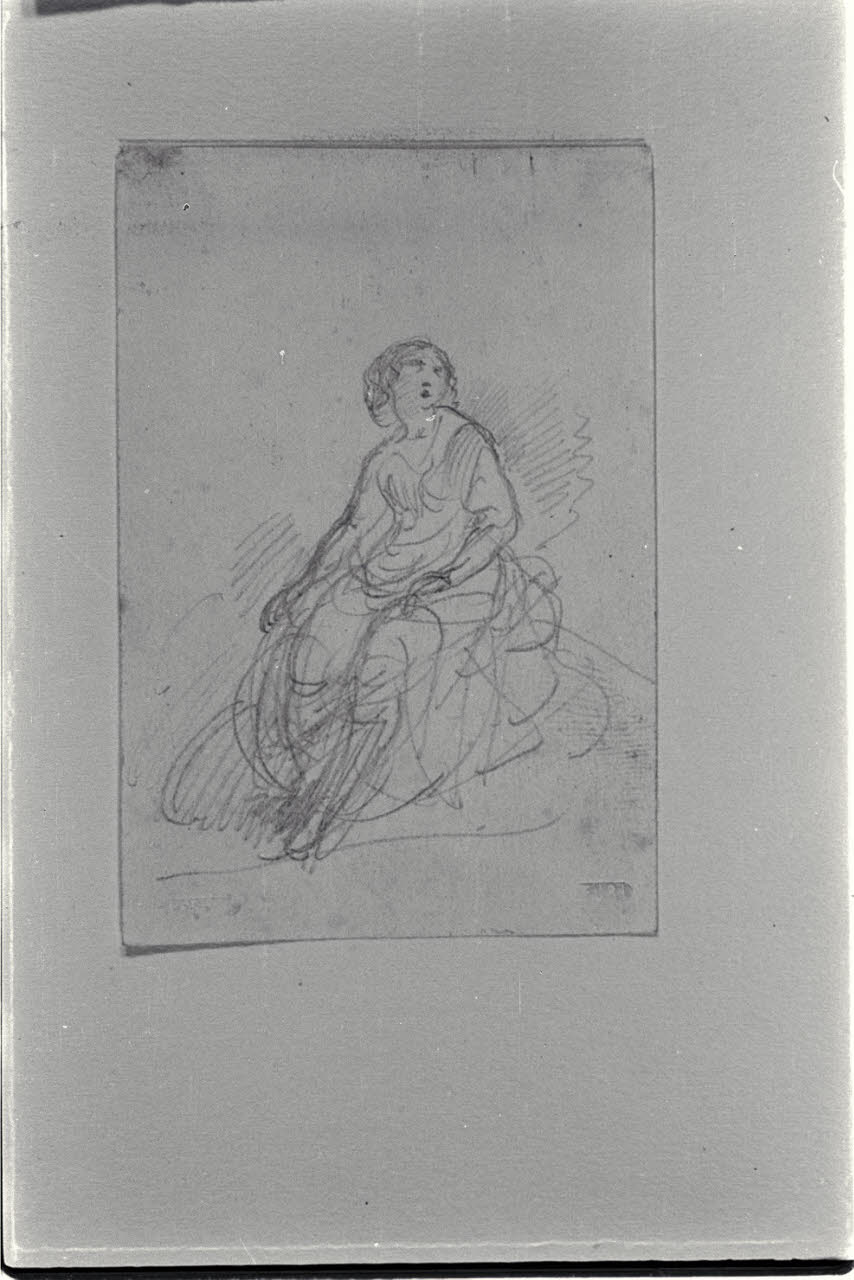 Donna assisa rivolta verso l'alto (disegno) di Carnovali, Giovanni detto Piccio (sec. XIX)