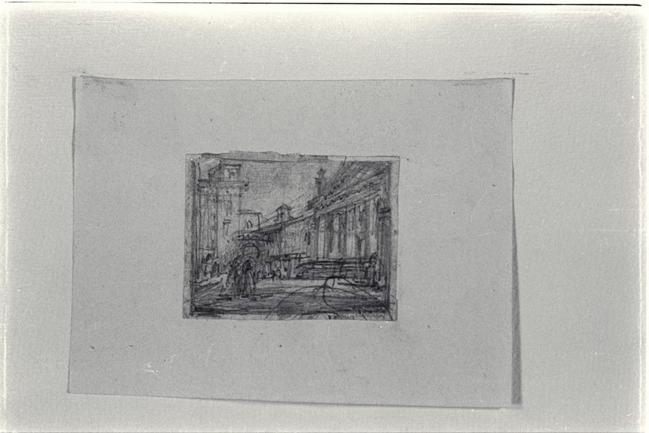 Piazza cittadina (disegno) di Carnovali, Giovanni detto Piccio (sec. XIX)