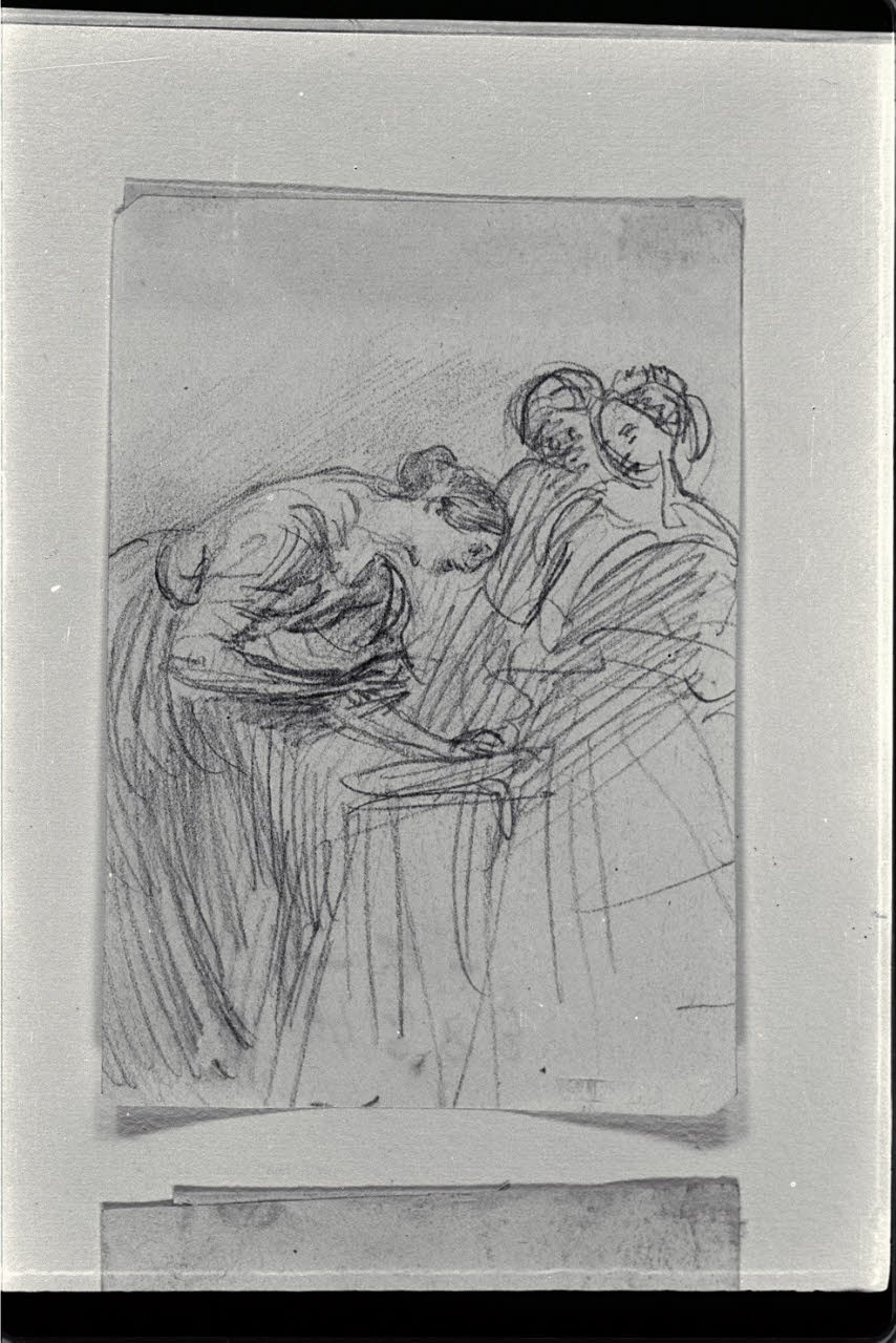 Donna chinata e due figure in piedi (disegno) di Carnovali, Giovanni detto Piccio (sec. XIX)