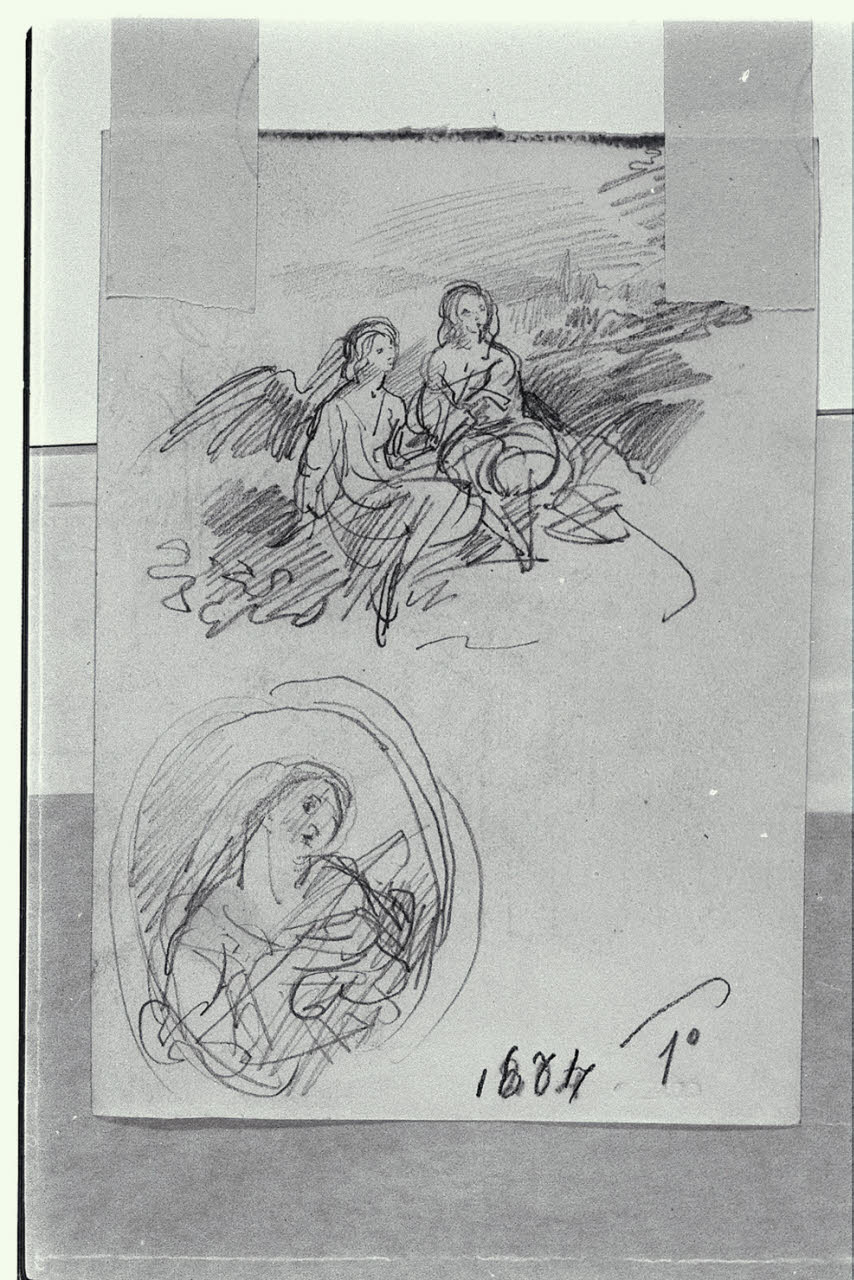 Studi per due angeli e Madonna entro cornice ovale (disegno) di Carnovali, Giovanni detto Piccio (sec. XIX)