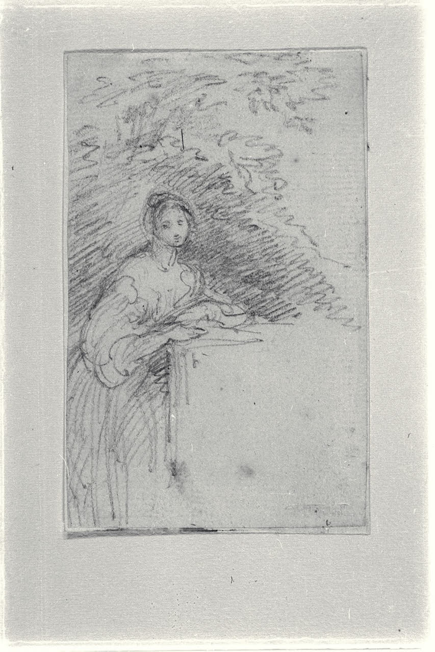 Figura femminile appoggiata a un piano (disegno) di Carnovali, Giovanni detto Piccio (sec. XIX)