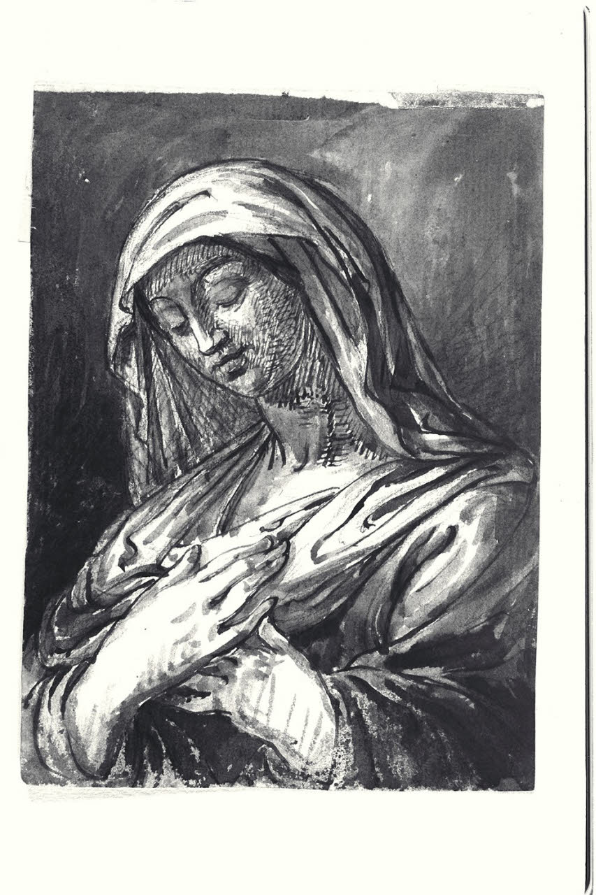 Madonna con mani al petto (disegno) di Carnovali, Giovanni detto Piccio (sec. XIX)
