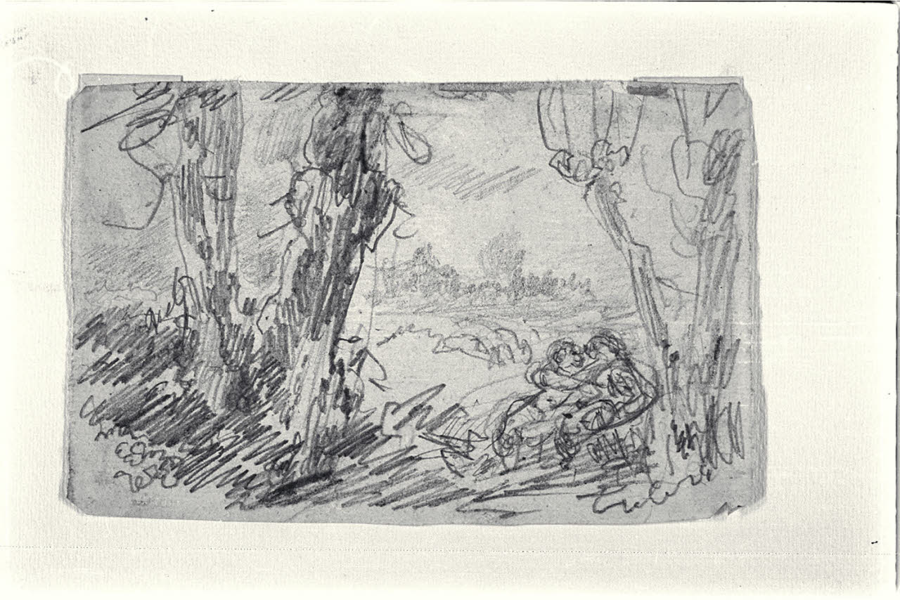 Amanti nel bosco, in riva al fiume (disegno) di Carnovali, Giovanni detto Piccio (sec. XIX)