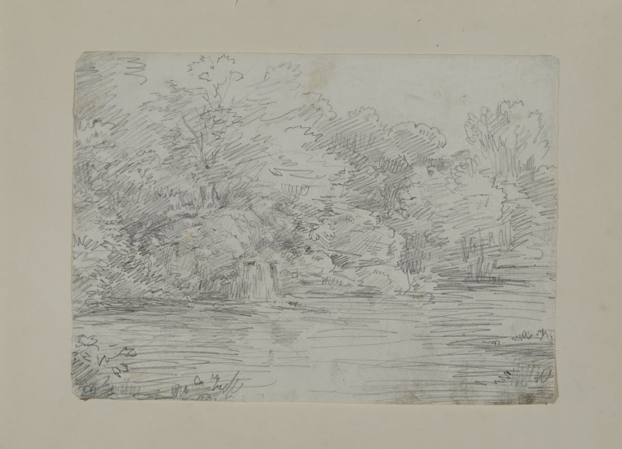 Fiume tra alberi e rocce (disegno) di Carnovali, Giovanni detto Piccio (sec. XIX)