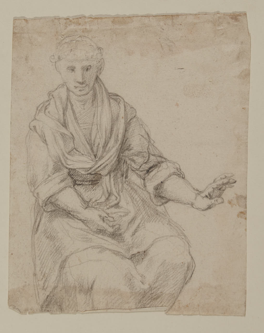 Figura femminile seduta, Figura femminile seduta (disegno) di Ceruti, Giacomo detto Pitocchetto (già attribuito) (sec. XVIII)