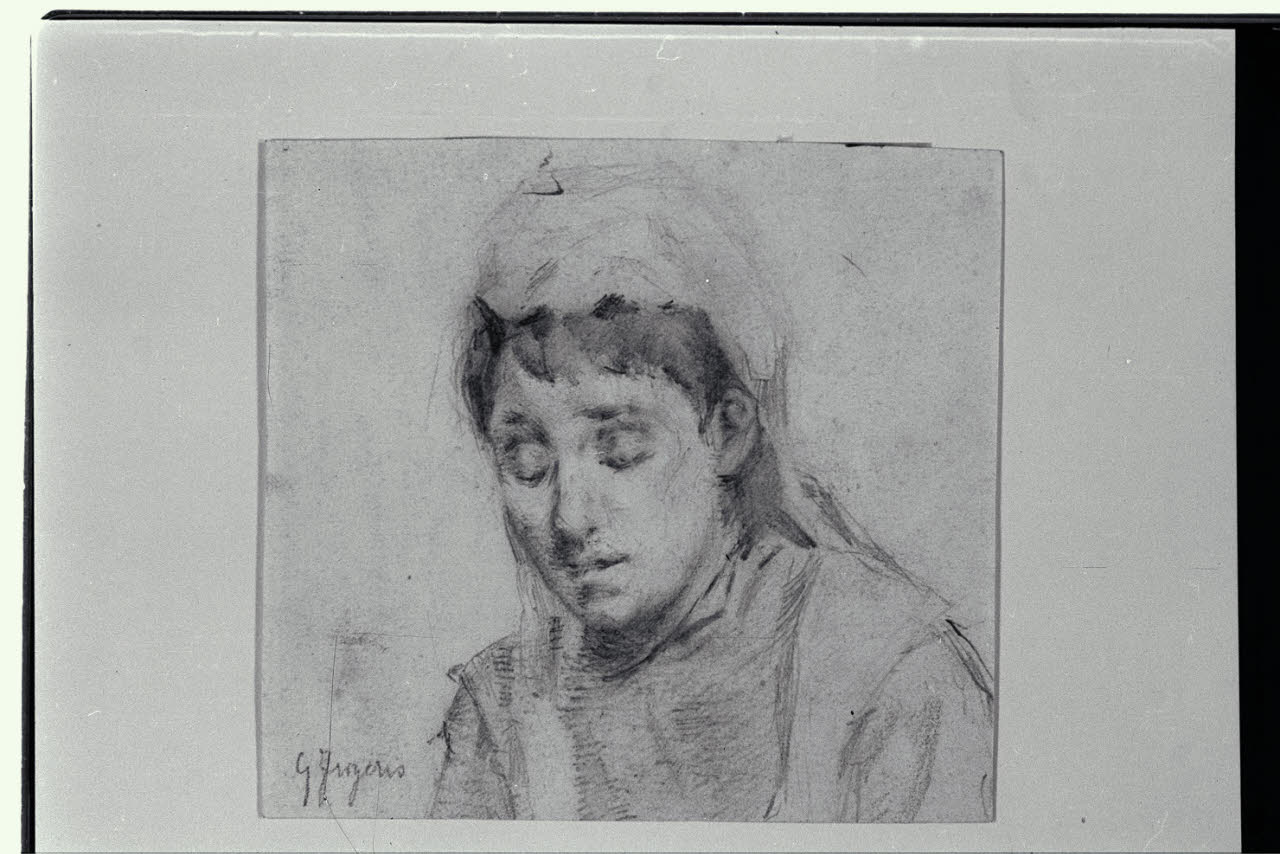 Testa di donna con occhi socchiusi (disegno) di Frigerio, Giulio ((?)) (seconda metà sec. XIX)
