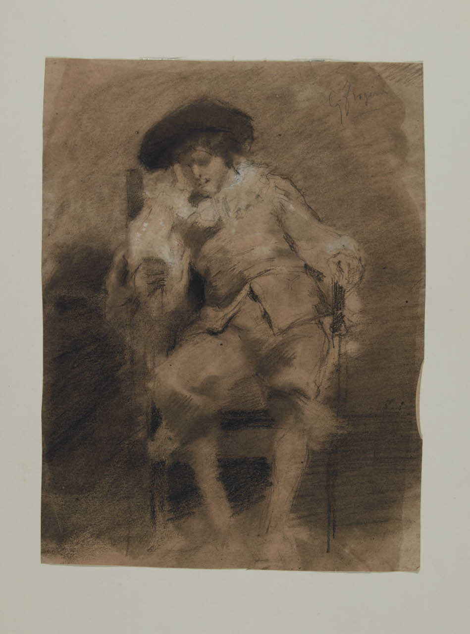 Figura maschile seduta in costume (disegno) di Frigerio, Giulio ((?)) (seconda metà sec. XIX)