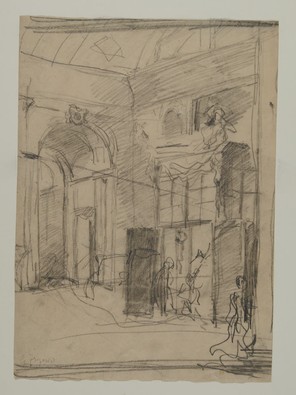 Schizzo dell'interno di una chiesa con figure abbozzate (disegno) di Frigerio, Giulio ((?)) (seconda metà sec. XIX)