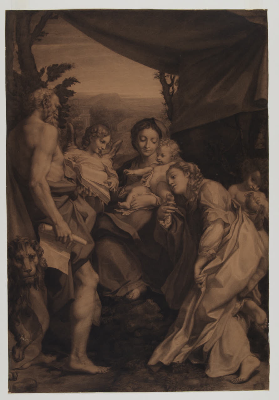 Madonna con Bambino, la Maddalena e San Girolamo (disegno) di Gandolfi, Mauro; Allegri, Antonio detto Correggio (; copia da) (secc. XVIII/ XIX)