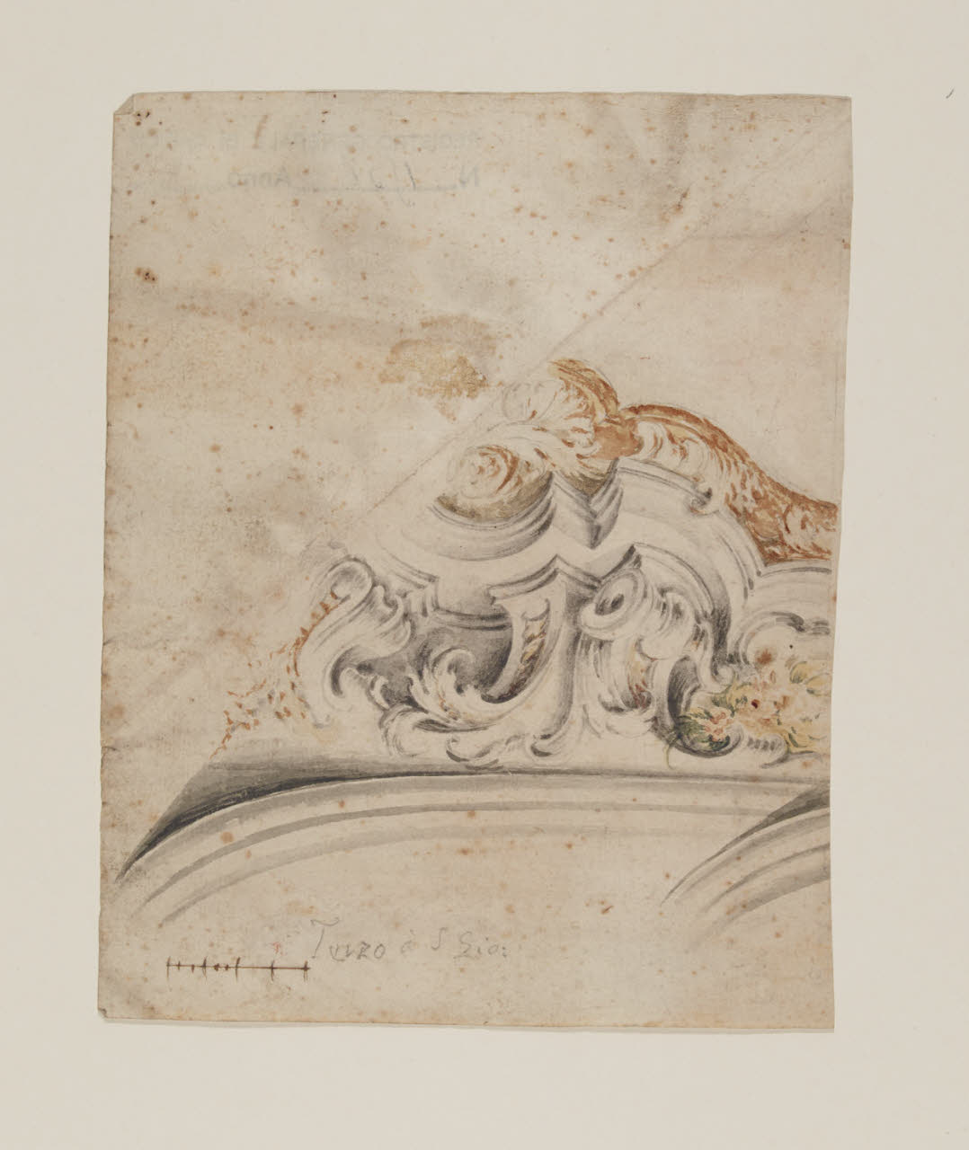 Particolari per la decorazione del Duomo di Monza: motivo architettonico con ornati e fiori (disegno) di Gilardi, Pietro (primo quarto sec. XVIII)