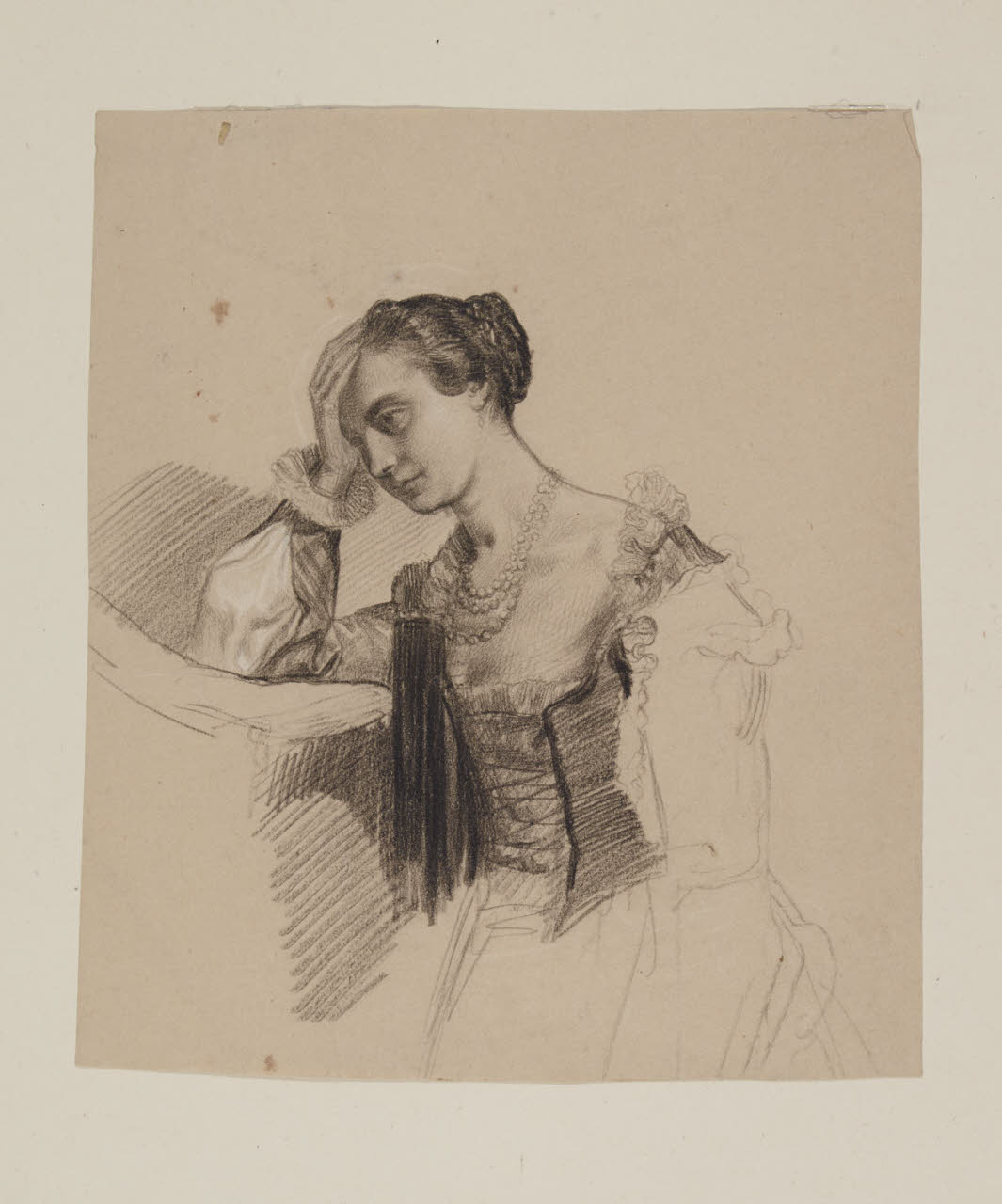 Figura femminile a mezzo busto (disegno) di Gonin, Francesco (sec. XIX)