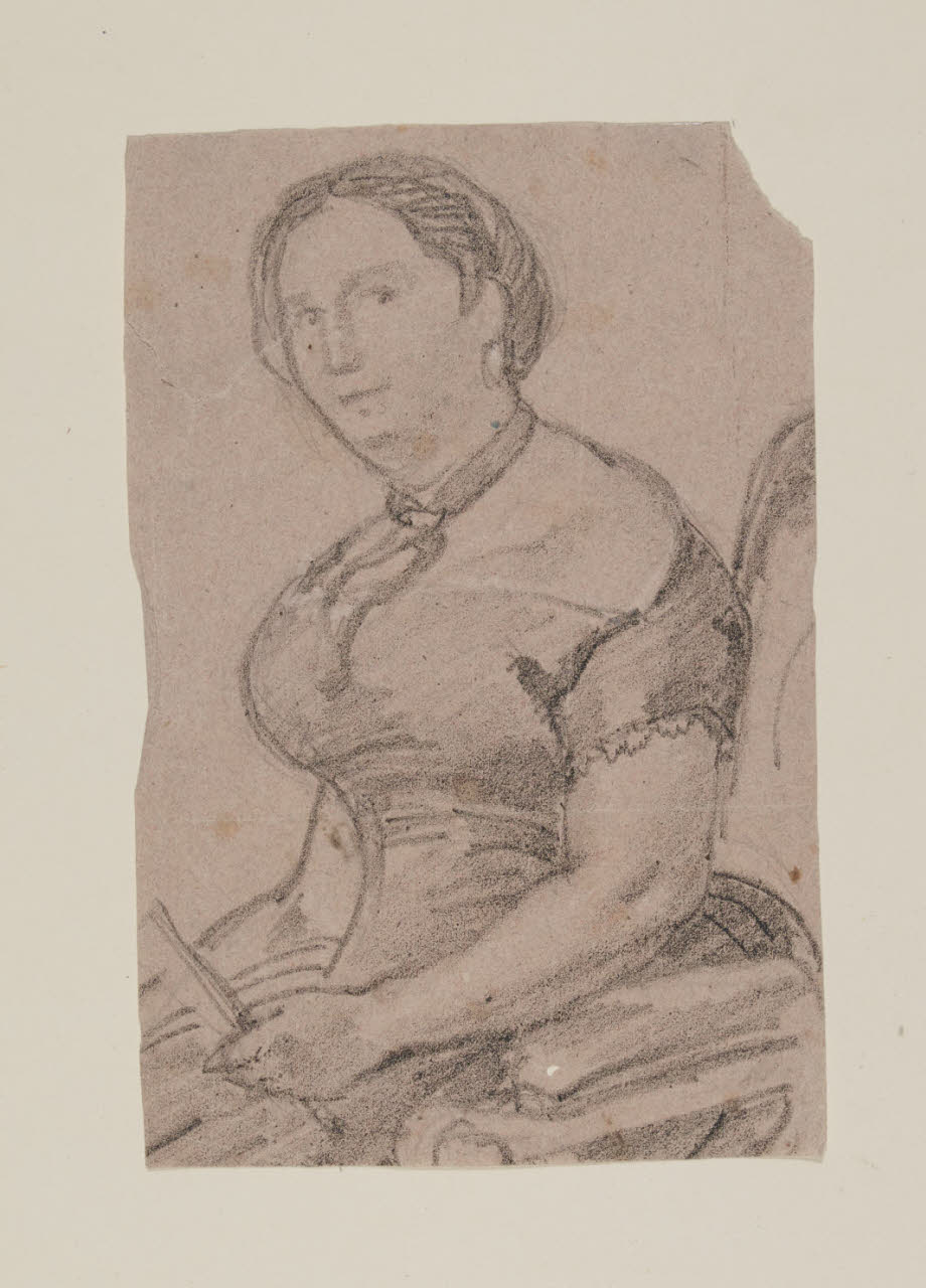 Mezzo busto di signora seduta in poltrona (disegno) di Gonin, Francesco (sec. XIX)