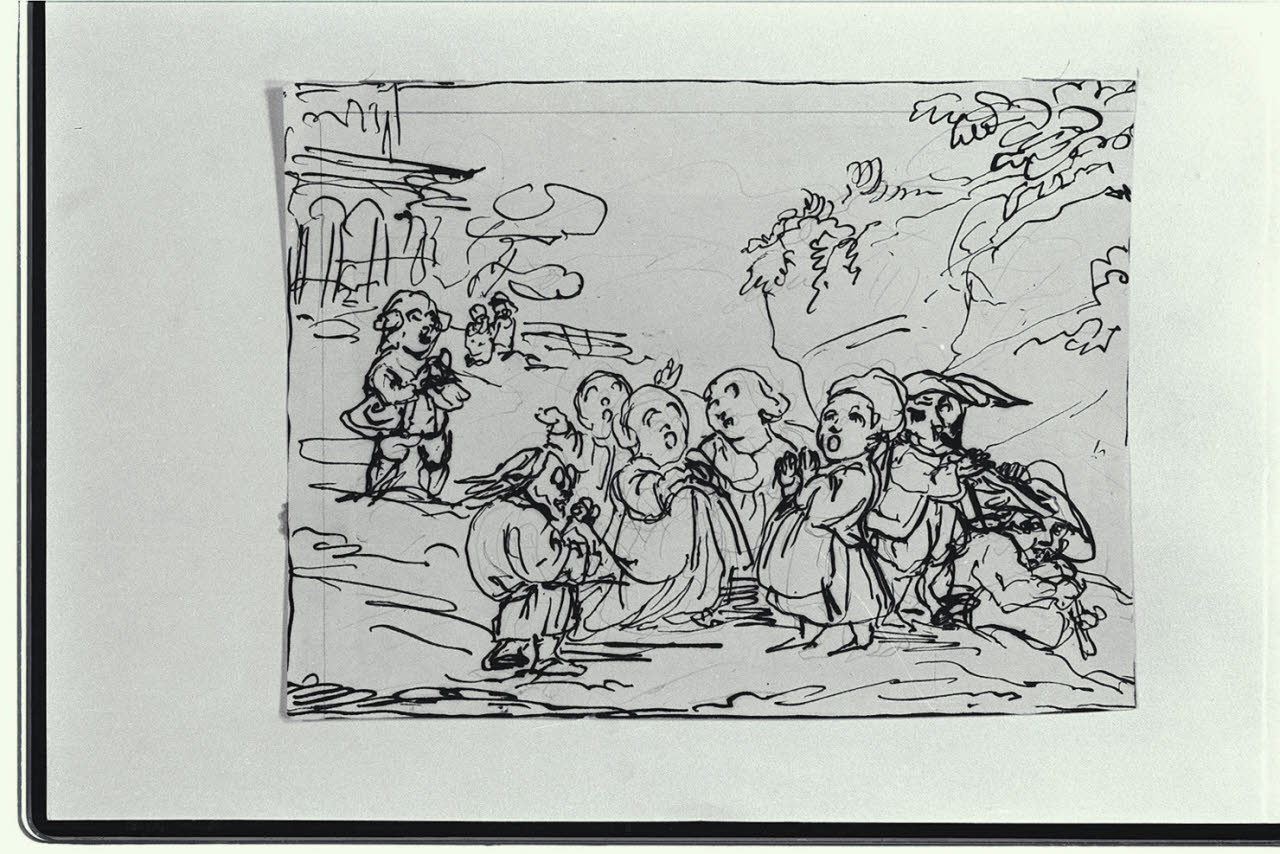 Paesaggio con nani che cantano (disegno) di Macinata, Giuseppe (sec. XIX)