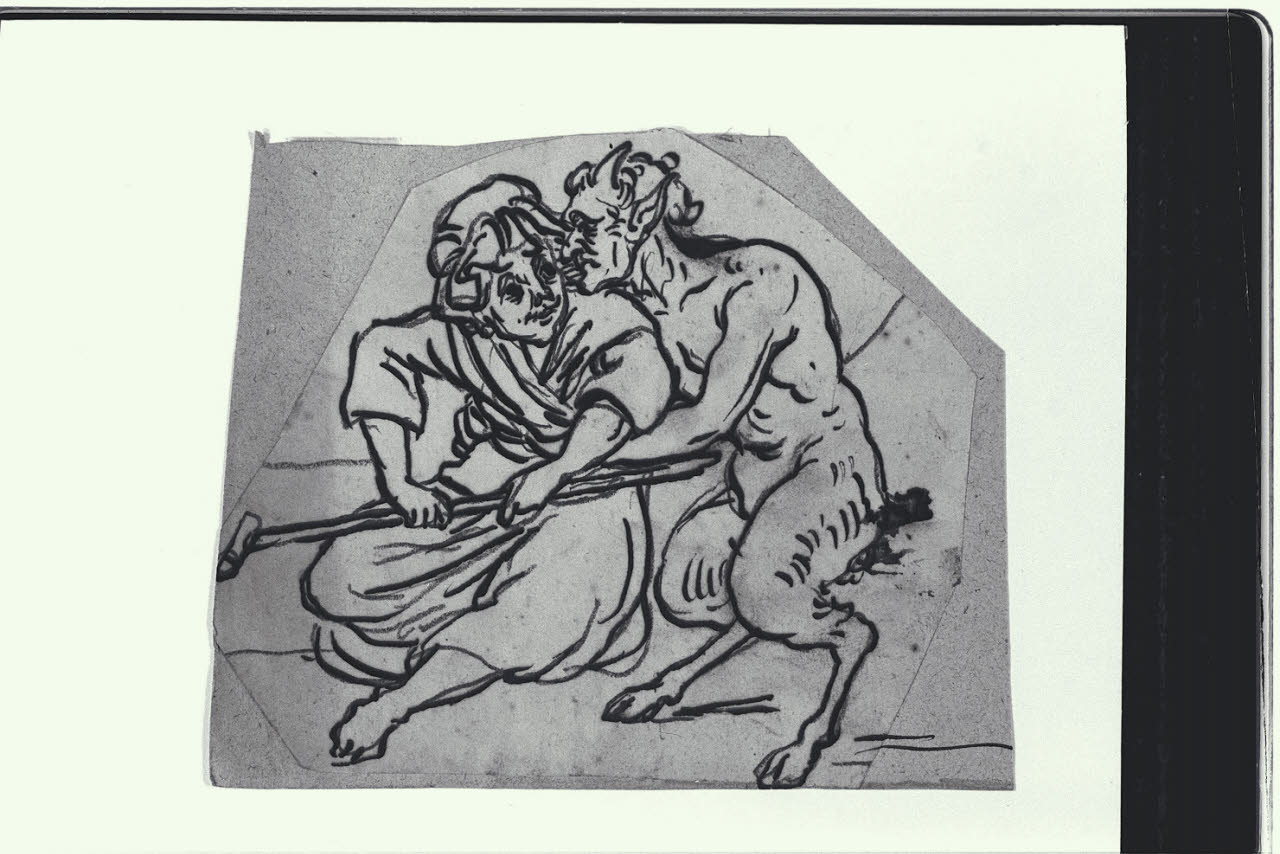 Satiro che abbraccia una contadina (disegno) di Macinata, Giuseppe (sec. XIX)