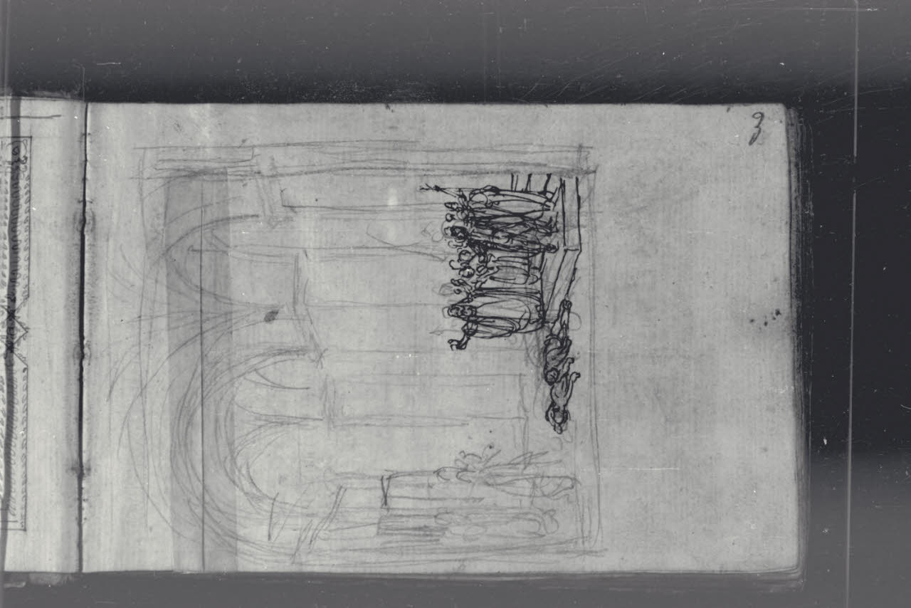 Schizzo per una scena di soggetto storico (disegno) di Macinata, Giuseppe; Macinata, Giuseppe (secondo quarto sec. XIX)