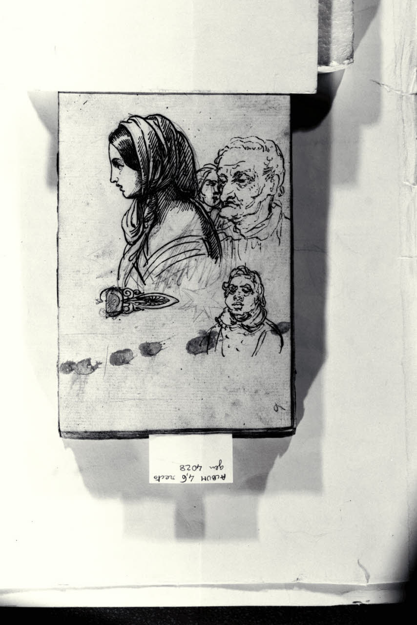 Studio di teste maschili e femminili e di ornato (disegno) di Macinata, Giuseppe; Macinata, Giuseppe (secondo quarto sec. XIX)