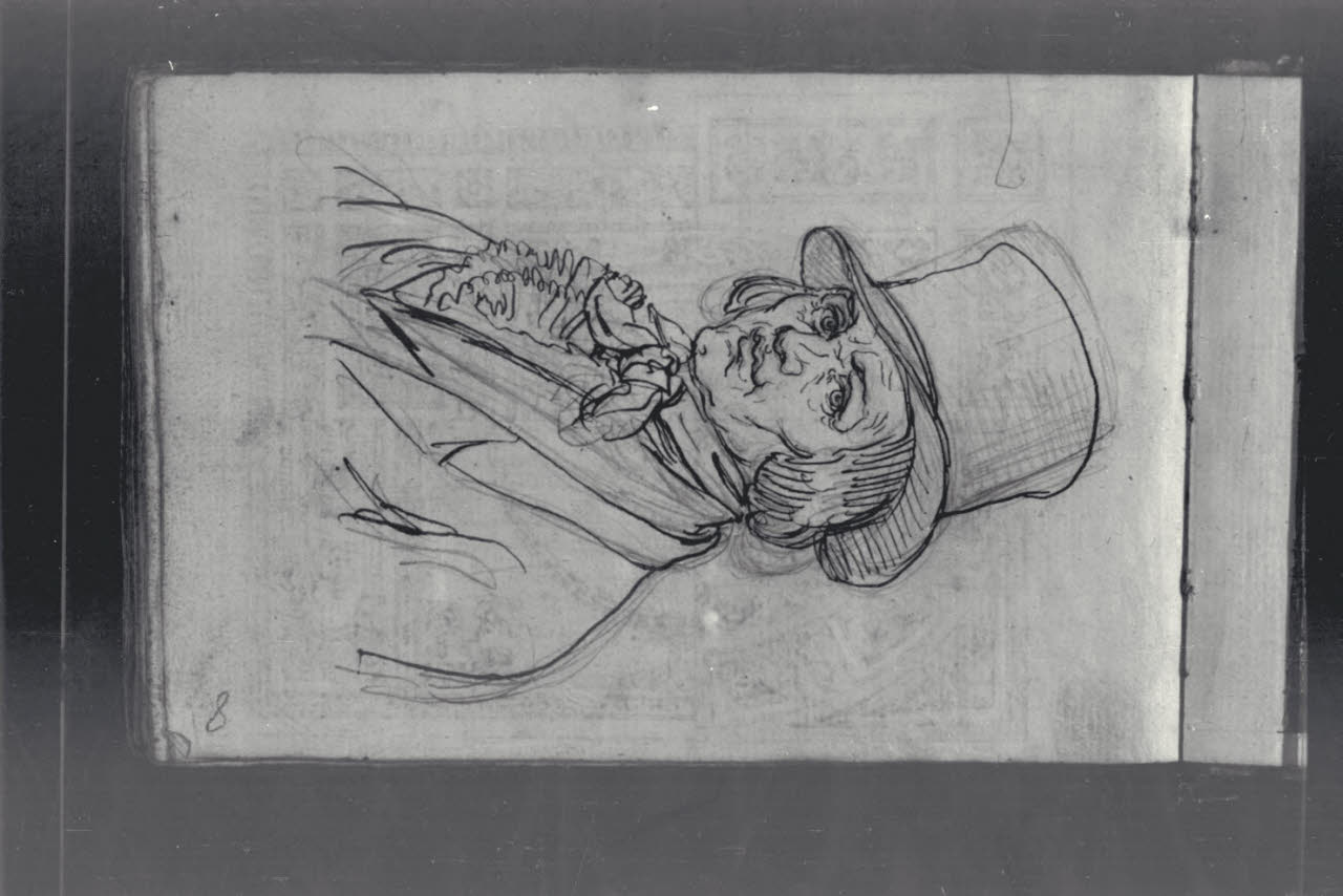 Ritratto a mezzo busto di uomo con cilindro (disegno) di Macinata, Giuseppe; Macinata, Giuseppe (secondo quarto sec. XIX)