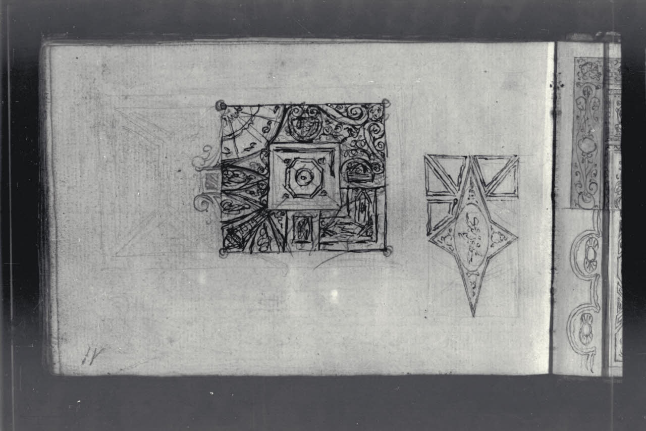 Schizzo di progetti per la decorazione del soffitto di una sala (disegno) di Macinata, Giuseppe; Macinata, Giuseppe (secondo quarto sec. XIX)