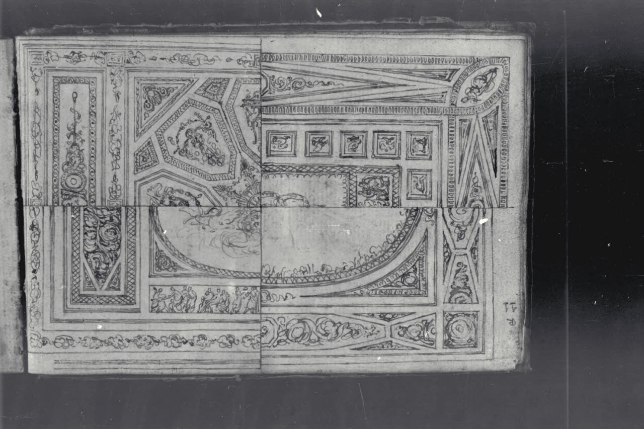 Schizzo di quattro progetti per la decorazione del soffitto di una sala (disegno) di Macinata, Giuseppe; Macinata, Giuseppe (secondo quarto sec. XIX)
