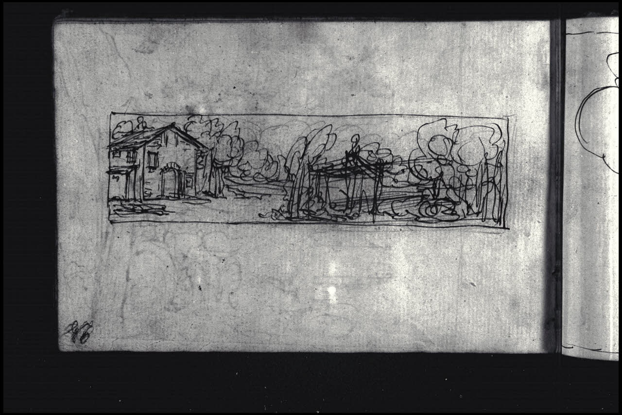 Schizzo di paesaggio con casolari (disegno) di Macinata, Giuseppe; Macinata, Giuseppe (secondo quarto sec. XIX)