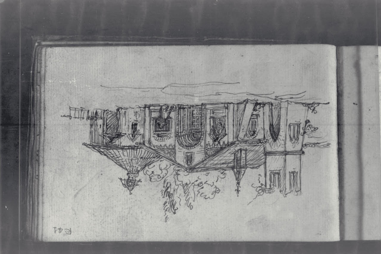 Chiesa in un paesaggio alberato (disegno) di Macinata, Giuseppe; Macinata, Giuseppe (secondo quarto sec. XIX)