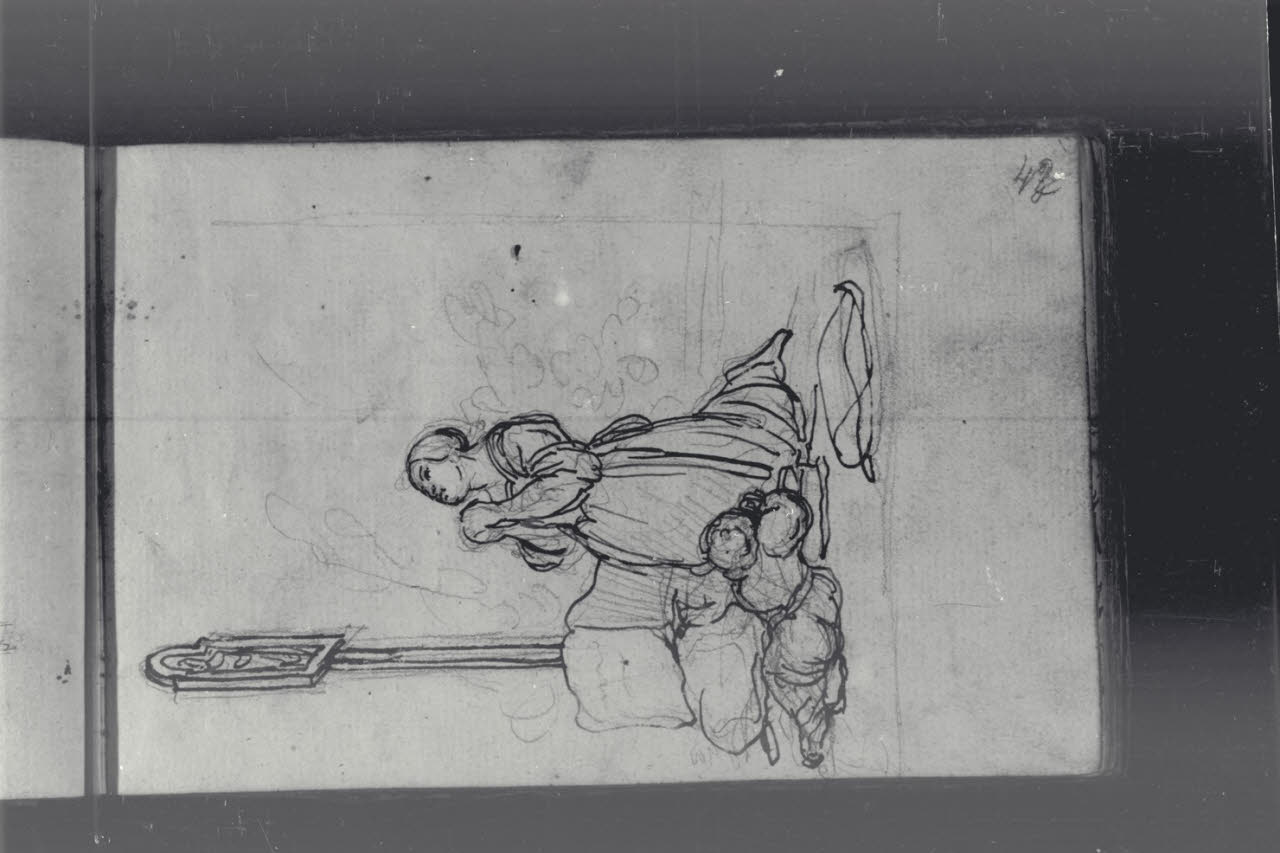 Donna inginocchiata e bambino davanti ad una immagine religiosa (disegno) di Macinata, Giuseppe; Macinata, Giuseppe (secondo quarto sec. XIX)