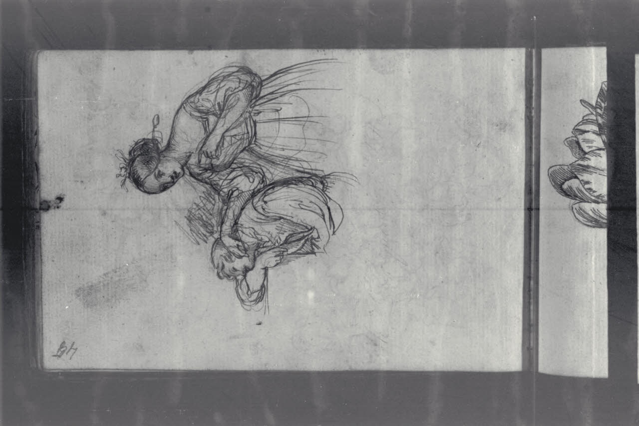 Figura femminile che sveglia un bambino (disegno) di Macinata, Giuseppe; Macinata, Giuseppe (secondo quarto sec. XIX)