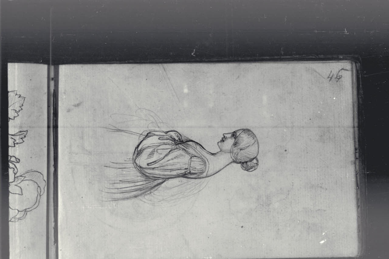 Figura femminile di profilo a mezzo busto (disegno) di Macinata, Giuseppe; Macinata, Giuseppe (secondo quarto sec. XIX)