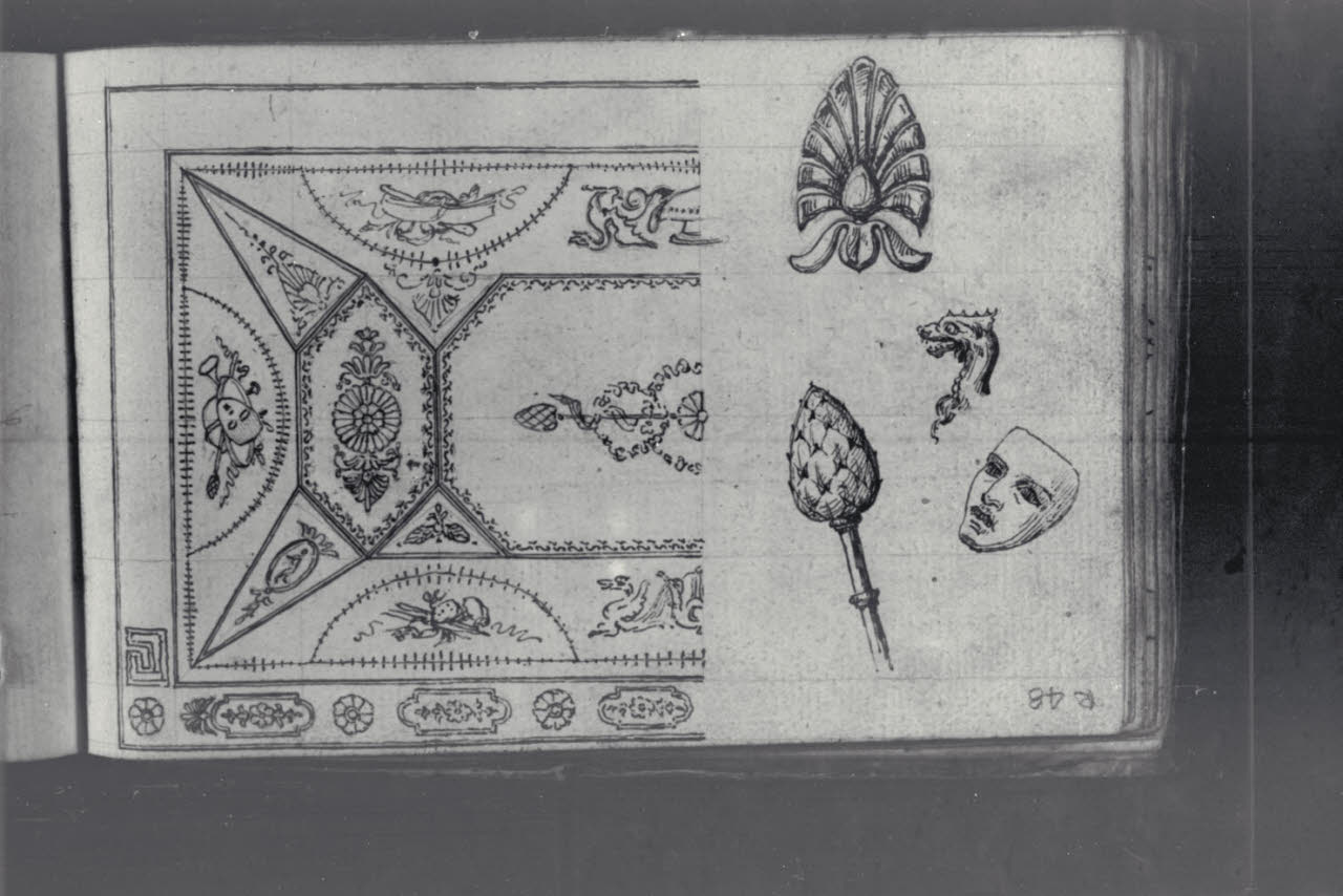 Progetto di decorazione per un soffitto e particolari decorativi (disegno) di Macinata, Giuseppe; Macinata, Giuseppe (secondo quarto sec. XIX)