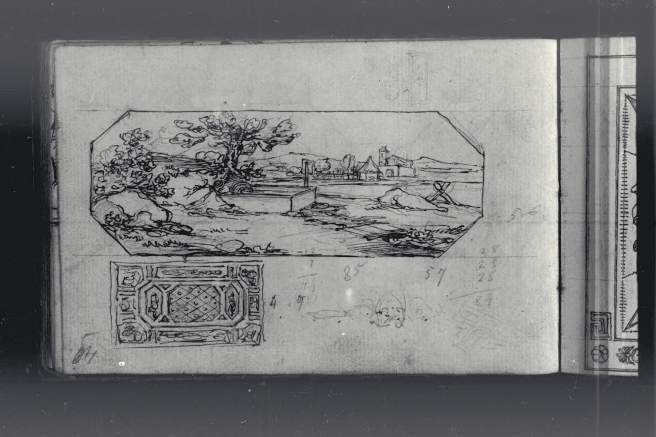 Studio di paesaggio e motivo decorativo (disegno) di Macinata, Giuseppe; Macinata, Giuseppe (secondo quarto sec. XIX)