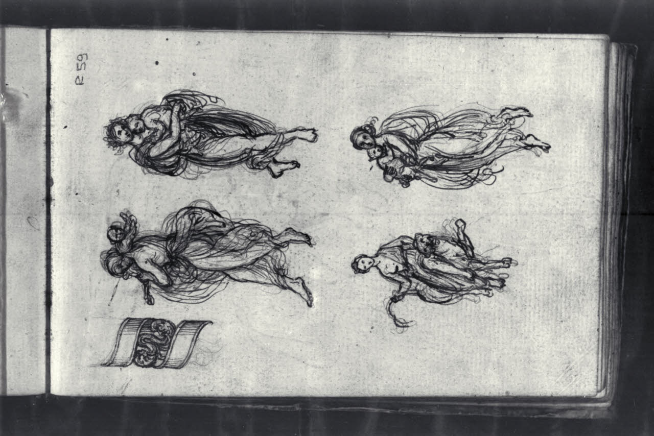 Figure femminili allegoriche e motivo decorativo (disegno) di Macinata, Giuseppe; Macinata, Giuseppe (secondo quarto sec. XIX)