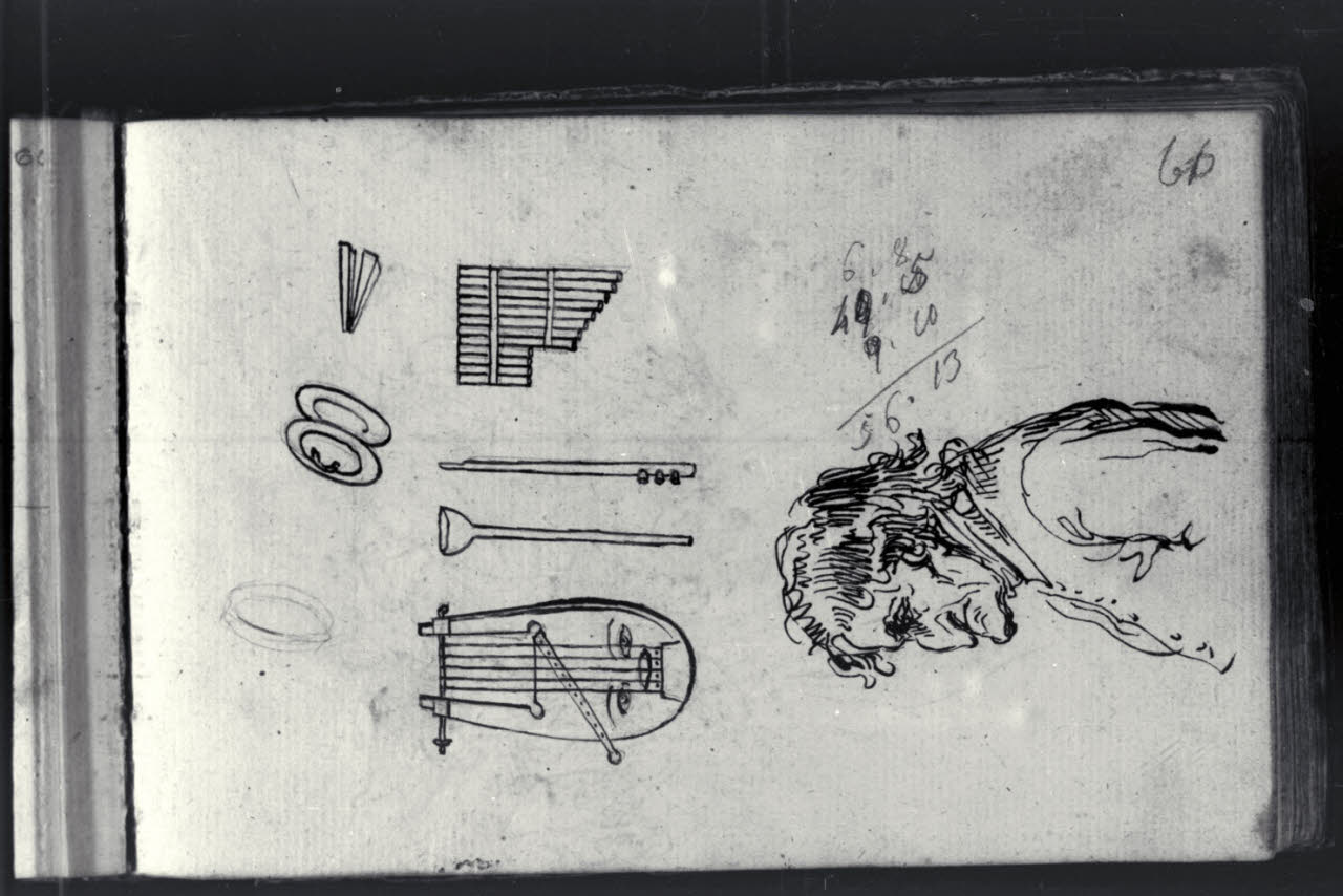 Profilo maschile a mezzo busto e strumenti musicali (disegno) di Macinata, Giuseppe; Macinata, Giuseppe (secondo quarto sec. XIX)