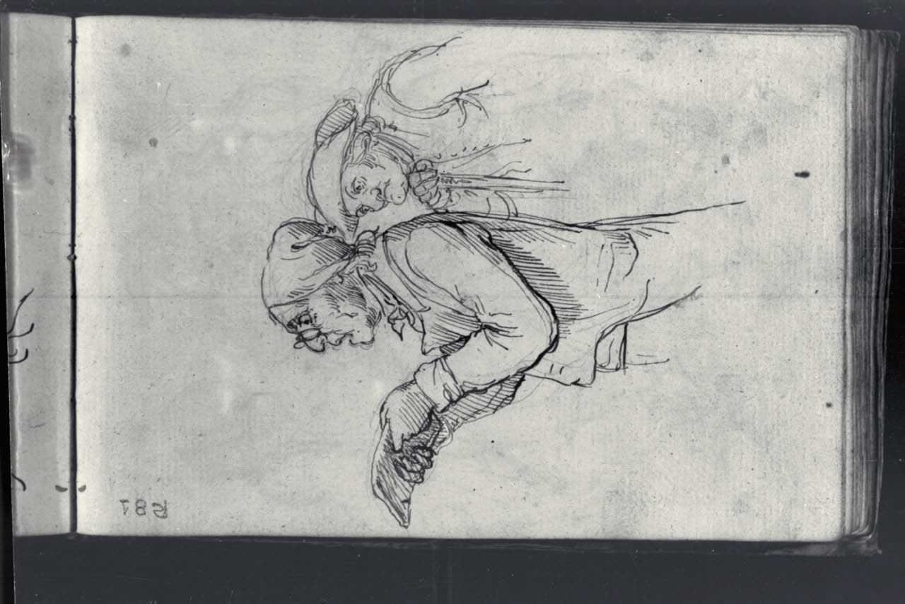 Due mezze figure caricaturali maschili, una delle quali intenta a leggere (disegno) di Macinata, Giuseppe; Macinata, Giuseppe (secondo quarto sec. XIX)