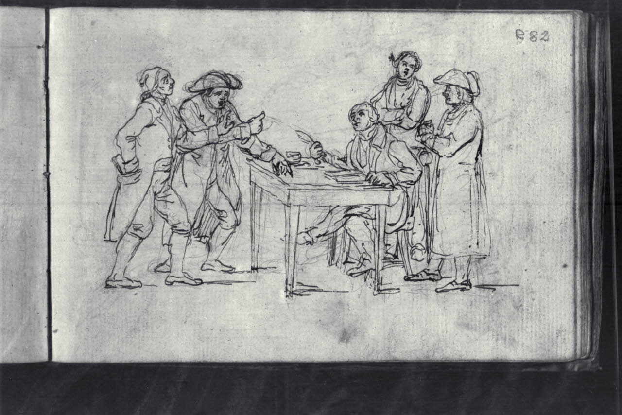 Cinque personaggi in disputa (disegno) di Macinata, Giuseppe; Macinata, Giuseppe (secondo quarto sec. XIX)