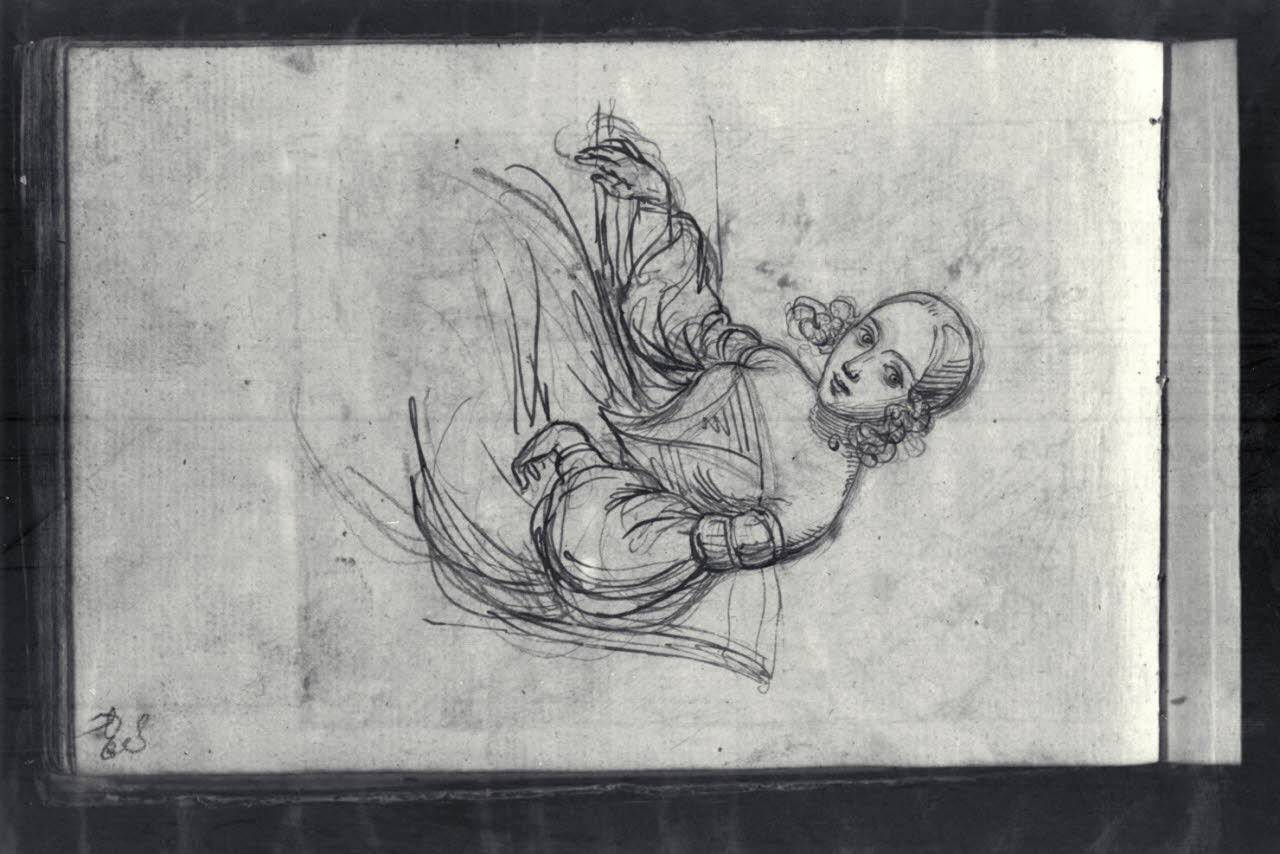 Figura femminile seduta a mezzo busto (disegno) di Macinata, Giuseppe; Macinata, Giuseppe (secondo quarto sec. XIX)