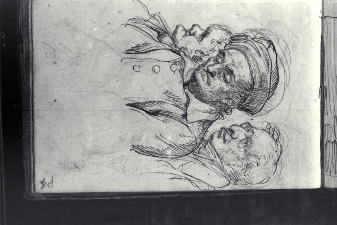 Tre teste caricaturali maschili (disegno) di Macinata, Giuseppe; Macinata, Giuseppe (secondo quarto sec. XIX)