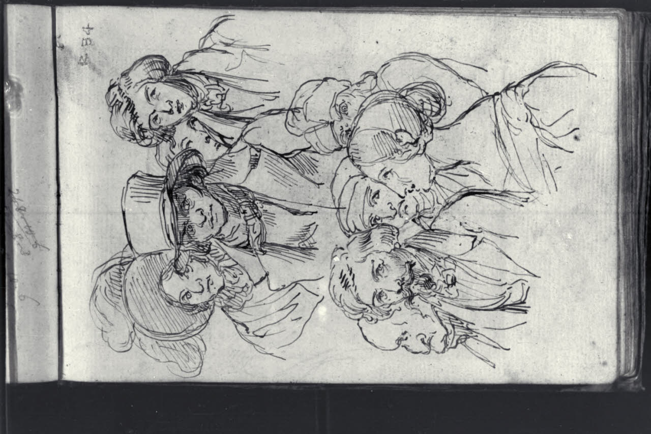 Due file di gruppi di persone, maschili e femminili (disegno) di Macinata, Giuseppe; Macinata, Giuseppe (secondo quarto sec. XIX)