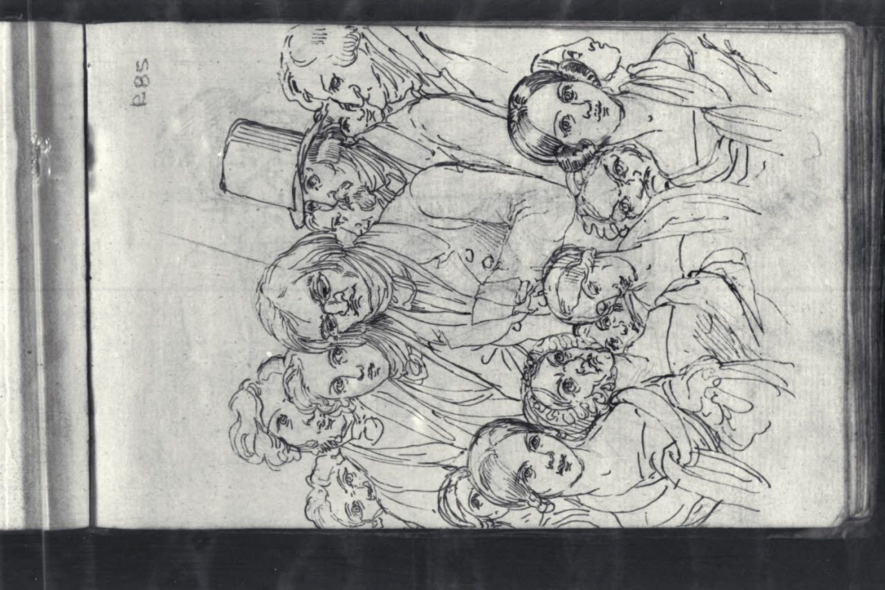 Due file di gruppi di uomini e di donne (disegno) di Macinata, Giuseppe; Macinata, Giuseppe (secondo quarto sec. XIX)