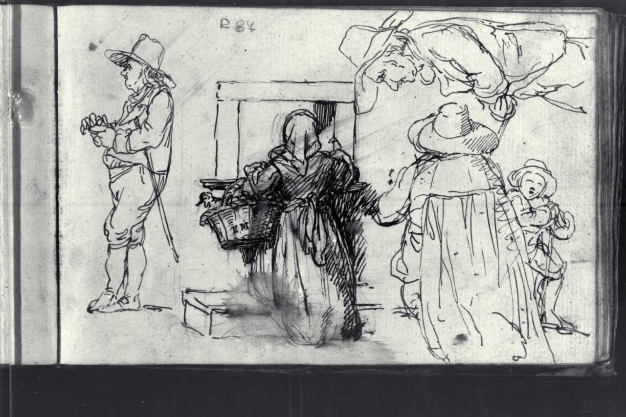 Studio di figure maschili e donna di spalle inginocchiata (disegno) di Macinata, Giuseppe; Macinata, Giuseppe (secondo quarto sec. XIX)